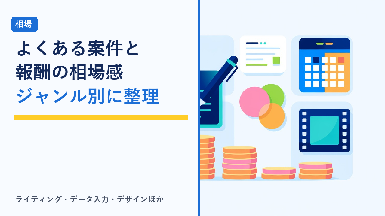 クラウドソーシングの案件ジャンルと報酬相場を表すイラスト